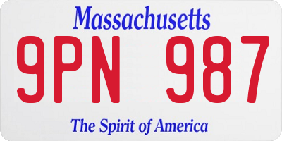 MA license plate 9PN987