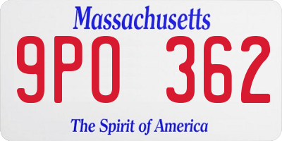 MA license plate 9PO362