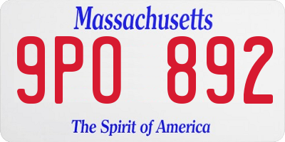 MA license plate 9PO892
