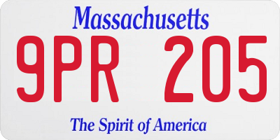 MA license plate 9PR205