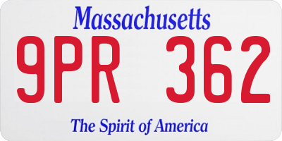 MA license plate 9PR362