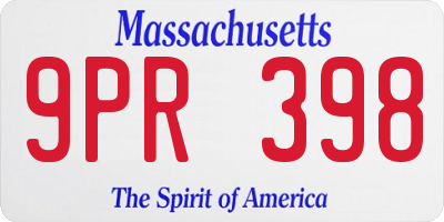 MA license plate 9PR398