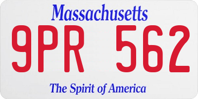 MA license plate 9PR562