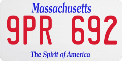 MA license plate 9PR692