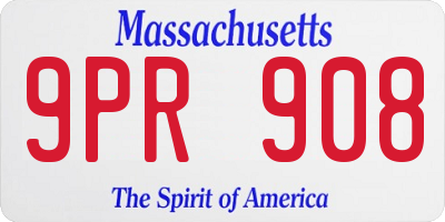 MA license plate 9PR908