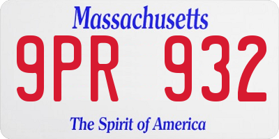 MA license plate 9PR932
