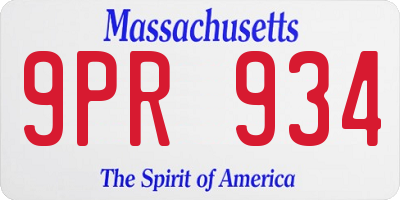 MA license plate 9PR934