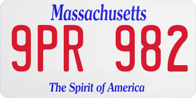 MA license plate 9PR982