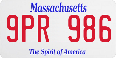 MA license plate 9PR986