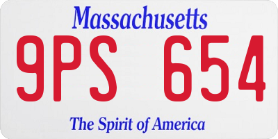 MA license plate 9PS654