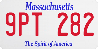 MA license plate 9PT282