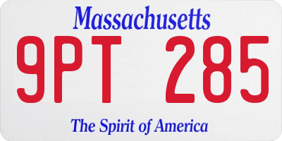 MA license plate 9PT285