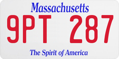 MA license plate 9PT287