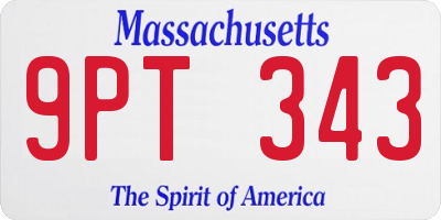 MA license plate 9PT343