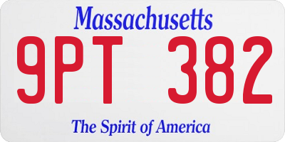 MA license plate 9PT382