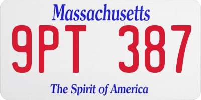 MA license plate 9PT387