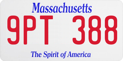 MA license plate 9PT388