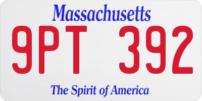 MA license plate 9PT392