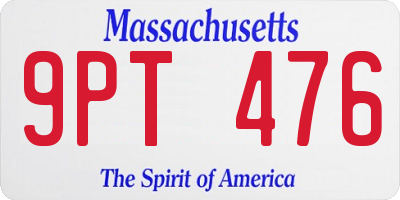 MA license plate 9PT476