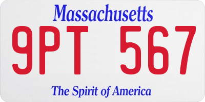 MA license plate 9PT567