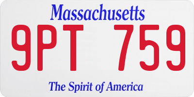 MA license plate 9PT759