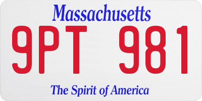 MA license plate 9PT981