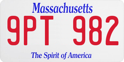 MA license plate 9PT982