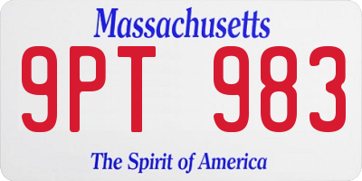 MA license plate 9PT983
