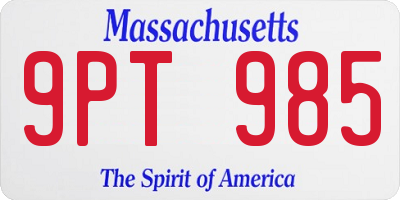 MA license plate 9PT985