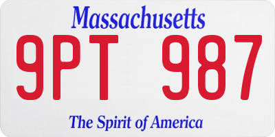 MA license plate 9PT987