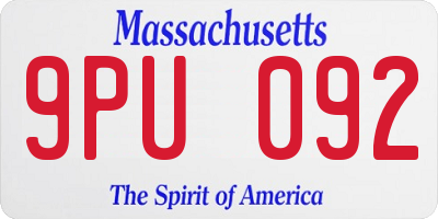 MA license plate 9PU092