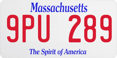 MA license plate 9PU289