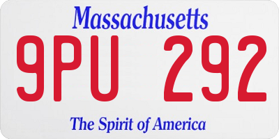MA license plate 9PU292