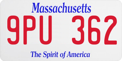 MA license plate 9PU362