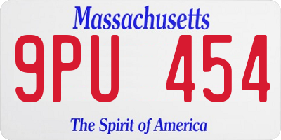 MA license plate 9PU454