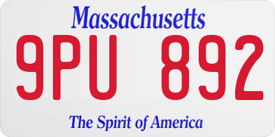 MA license plate 9PU892