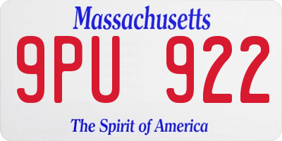 MA license plate 9PU922