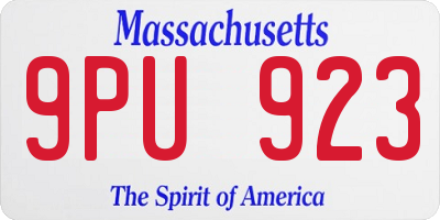 MA license plate 9PU923