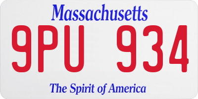 MA license plate 9PU934