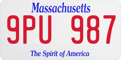 MA license plate 9PU987