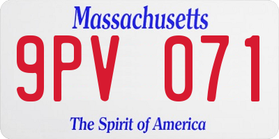 MA license plate 9PV071