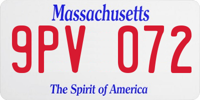 MA license plate 9PV072