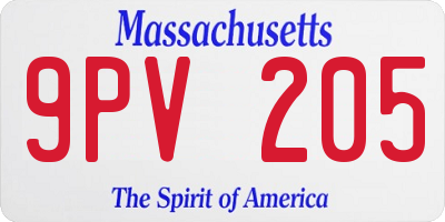MA license plate 9PV205