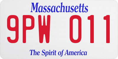 MA license plate 9PW011