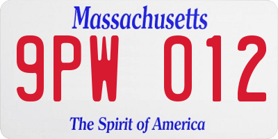 MA license plate 9PW012