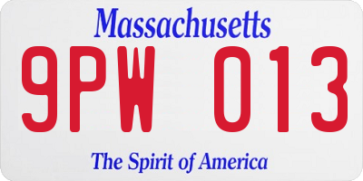 MA license plate 9PW013