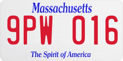 MA license plate 9PW016