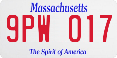 MA license plate 9PW017
