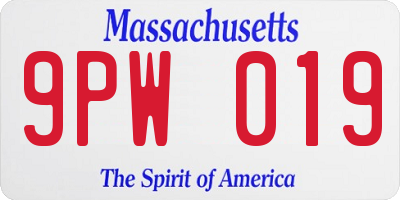 MA license plate 9PW019