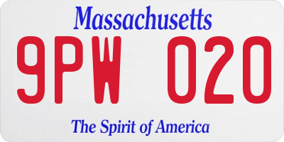 MA license plate 9PW020